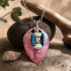 OOAK Upcycled Shell Pendant Necklace Coastal Glam Pink Mermaidcore Assemblage